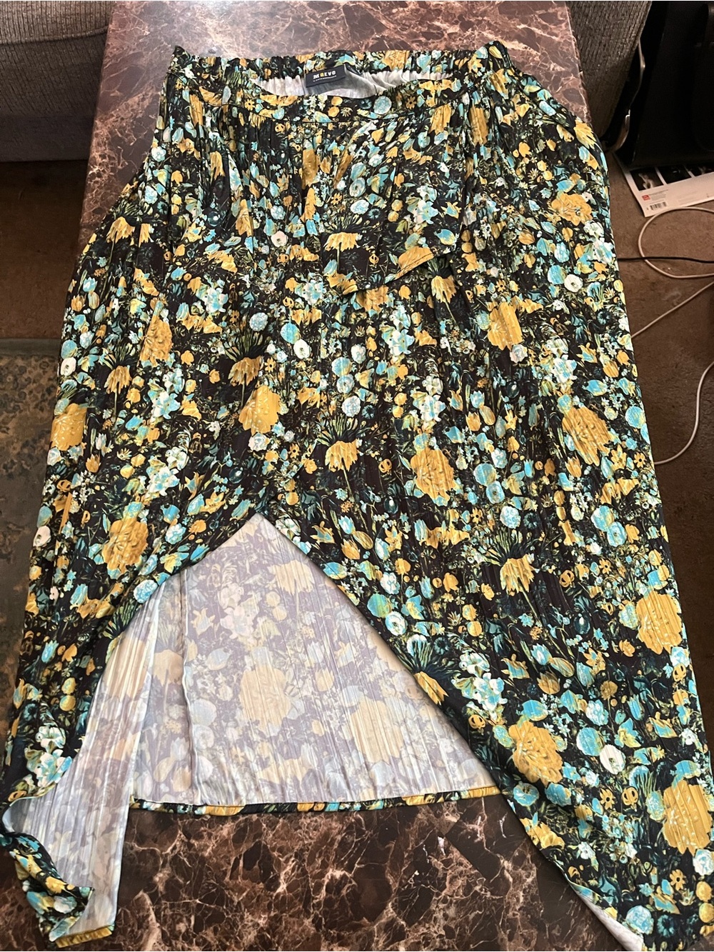Maeve by Anthropologie Pleated Floral Midi Skirt in Black and Yellow XL